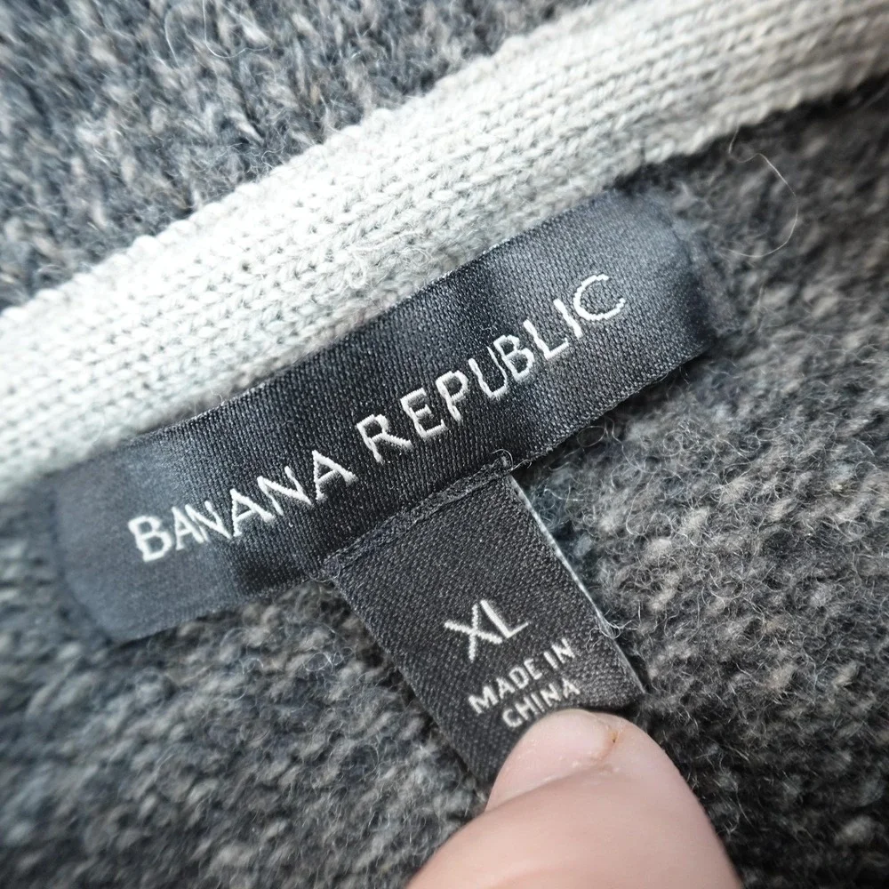 Banana Republic Sweater Mens XL Lambs Wool Herringbone Shawl Collar Pullover Top